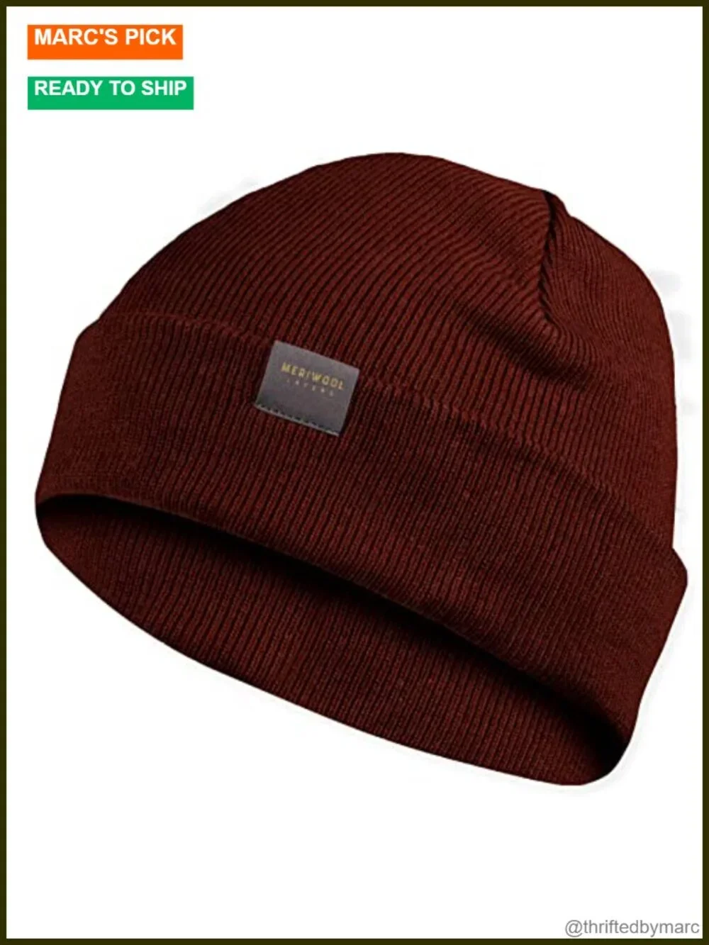 Merino Wool Blend Ribbed Knit Cuffed Beanie Hat